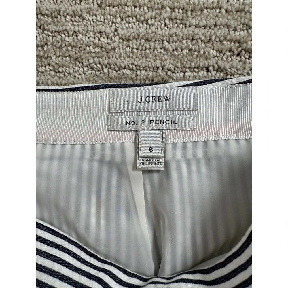 J.Crew No. 2 Pencil Skirt 6 Navy White Striped Seersucker Pink Trim 45929